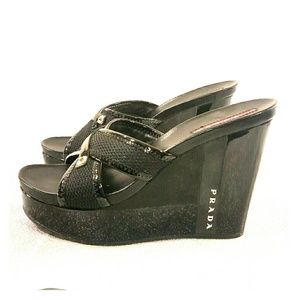 PRADA Black Platform Wedges